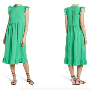 NWOT MELROSE & MARKET Green Linen Mix Ruffle Sleeve Midi Dress (No‎ Size Tag)